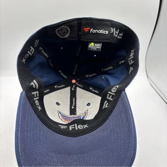 St Louis Blues NHL Fanatics Navy Blue A-Flex Large/X-Large Fitted Baseball Hat - Picture 8 of 8